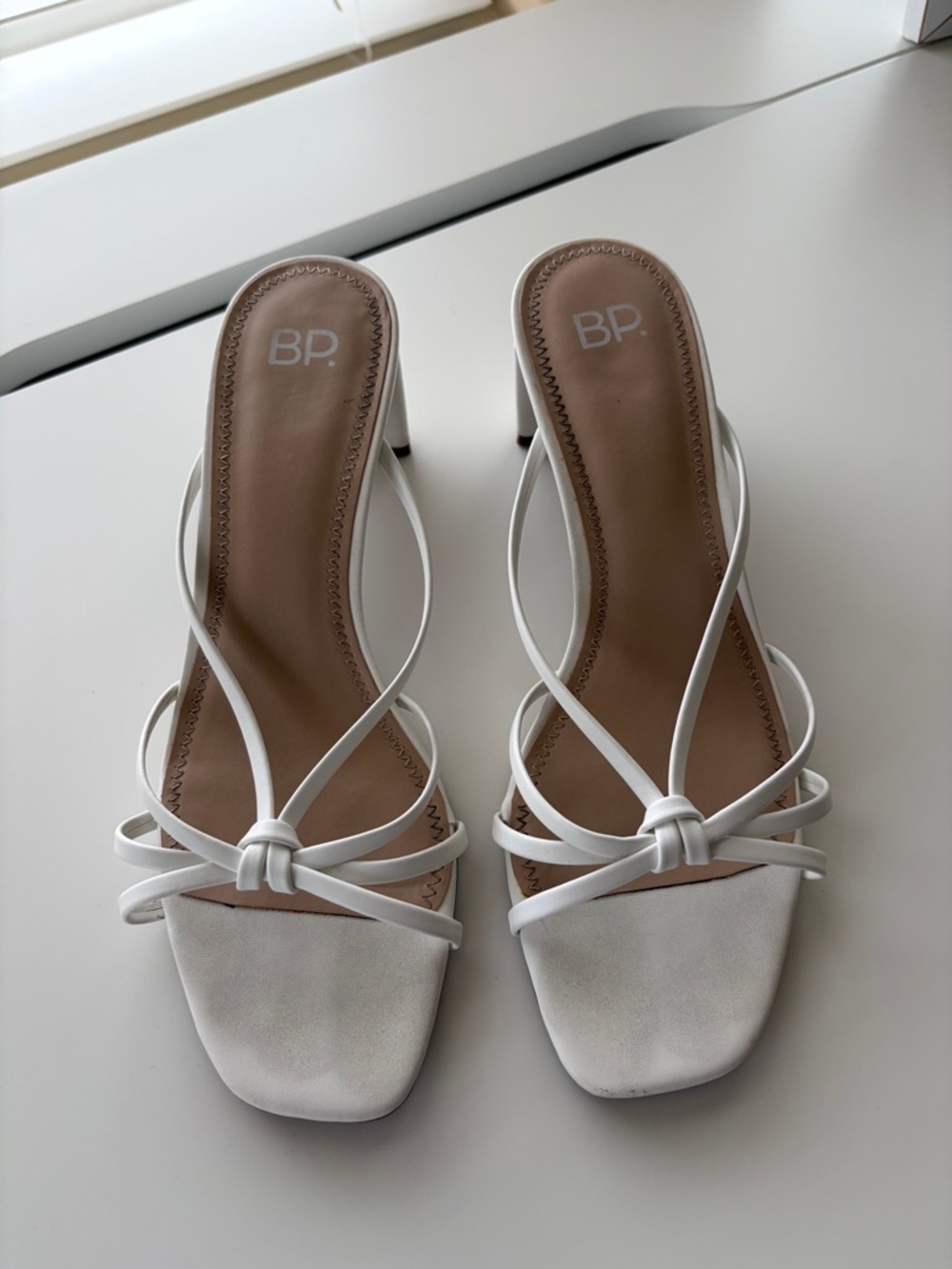 Nordstrom BP. White Strappy Square-Toe Heels
